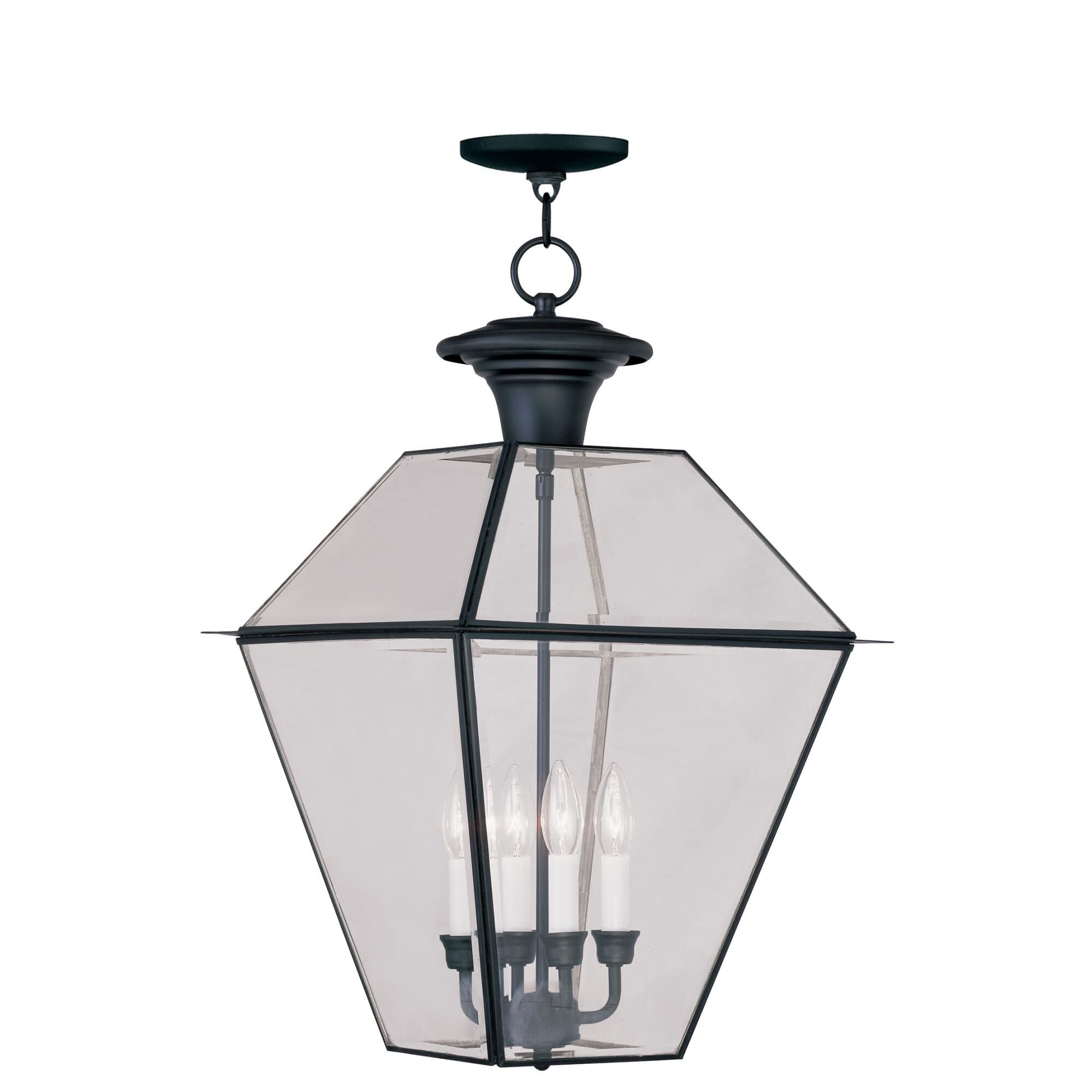 Shown in Black finish and Clear Beveled glass